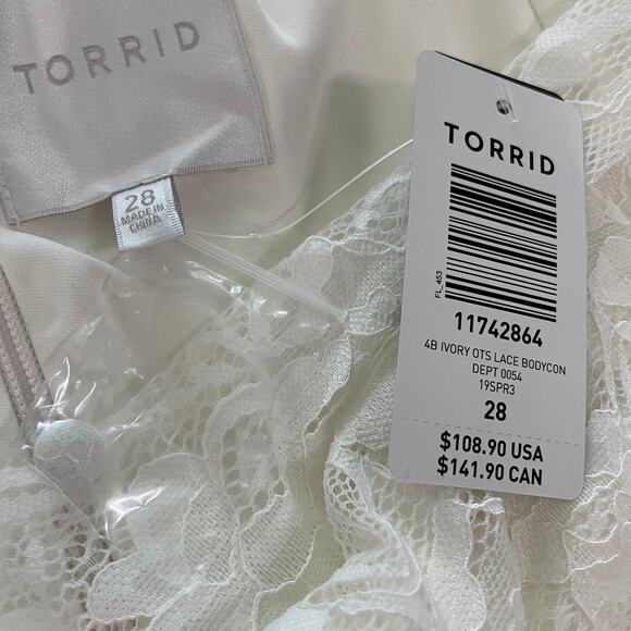 Torrid NWT Special Occasion Ivory Lace Off Shoulder Bodycon Dress Size 28 - Picture 6 of 14